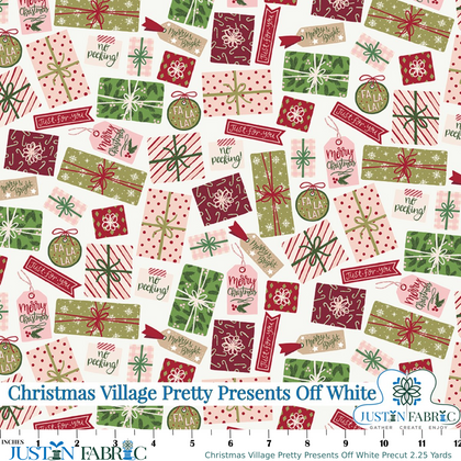 Christmas Village Pretty Presents Off White End of Bolt by Katherine Lenius |Riley Blake Designs