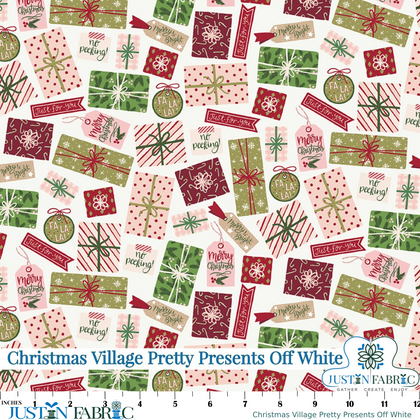 Christmas Village Pretty Presents Off White Yardage by Katherine Lenius |  Riley Blake Designs