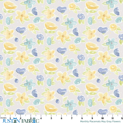 Monthly Placemats May Gray Flowers Yardage by Tara Reed | Riley Blake Designs