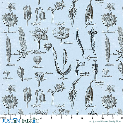 Art Journal Flower Study Blue Yardage by J. Wecker Frisch | Riley Blake Designs