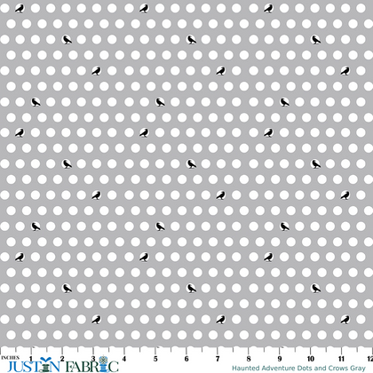 Haunted Adventure Dots and Crows Gray Cotton Yardage by Beverly McCullough | Riley Blake Designs