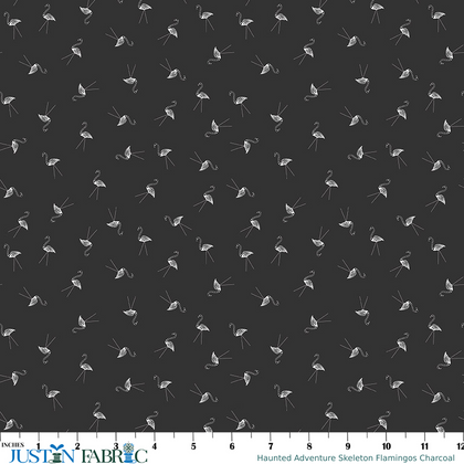 Haunted Adventure Skeleton Flamingos Charcoal Cotton Yardage by Beverly McCullough | Riley Blake Designs