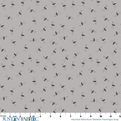 Haunted Adventure Skeleton Flamingos Gray Cotton Yardage by Beverly McCullough | Riley Blake Designs