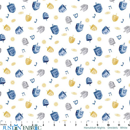 Hanukkah Nights Dreidels White Yardage by Tara Reed | Riley Blake Designs