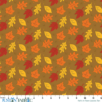 Fall's In Town Leaves Tan Yardage by Sandy Gervais | Riley Blake Designs