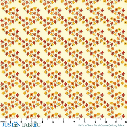 Fall's In Town Floral Cream Quilting Fabric by Sandy Gervais