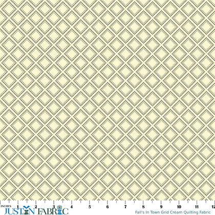 Fall's In Town Grid Cream Quilting Fabric by Sandy Gervais