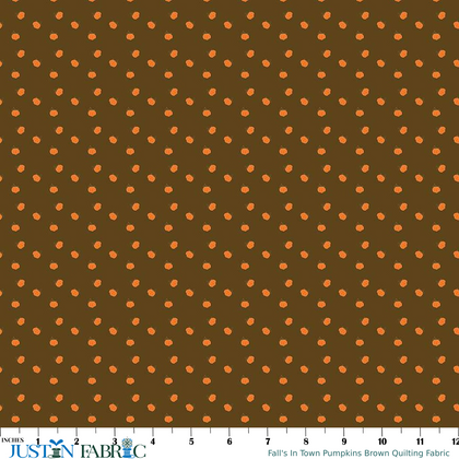 Fall's In Town Pumpkins Brown Quilting Fabric by Sandy Gervais