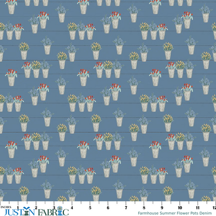Farmhouse Summer Flower Pots Denim Yardage by Echo Park Paper Co. | Riley Blake Designs