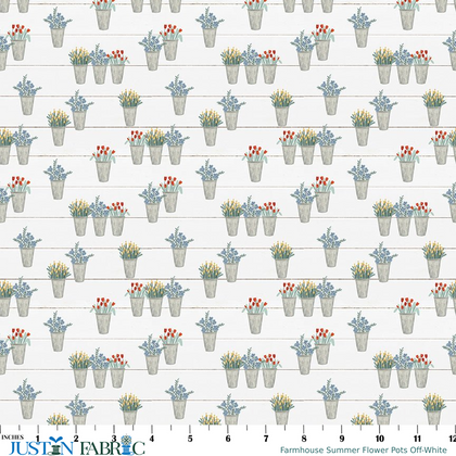Farmhouse Summer Flower Pots Off-White Yardage by Echo Park Paper Co. | Riley Blake Designs