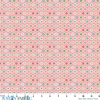 Bee Dots Valene Coral Yardage by Lori Holt | Riley Blake Designs