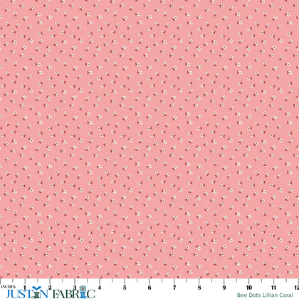 Bee Dots Lillian Coral Yardage by Lori Holt | Riley Blake Designs