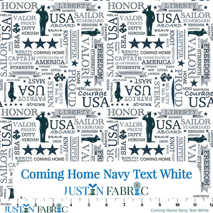 Coming Home Navy Text White Cotton Yardage by Vicki Gifford | Riley Blake Designs