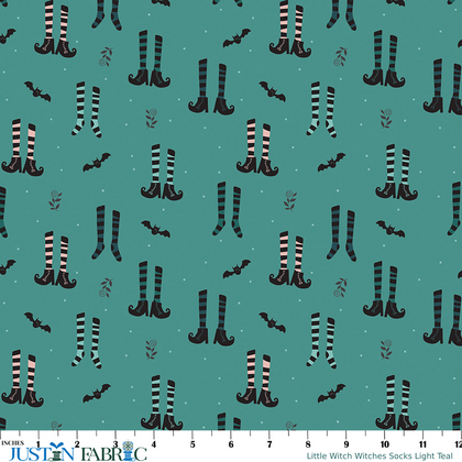 Little Witch Witches Socks Light Teal Yardage by Jennifer Long | Riley Blake Designs