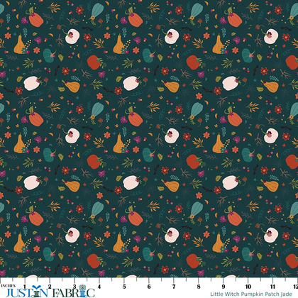 Little Witch Pumpkin Patch Jade Yardage by Jennifer Long | Riley Blake Designs