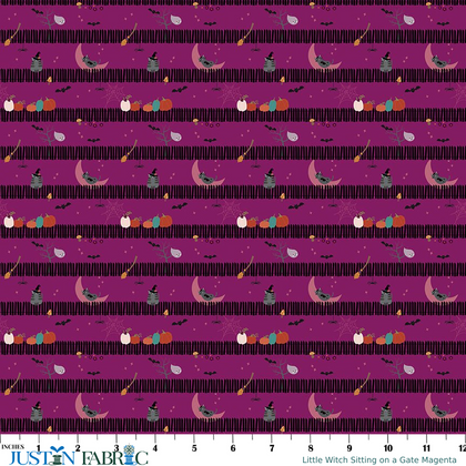 Little Witch Sitting on a Gate Magenta Yardage by Jennifer Long | Riley Blake Designs