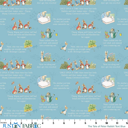 The Tale of Peter Rabbit Text Blue Yardage by Beatrix Potter | Riley Blake Designs