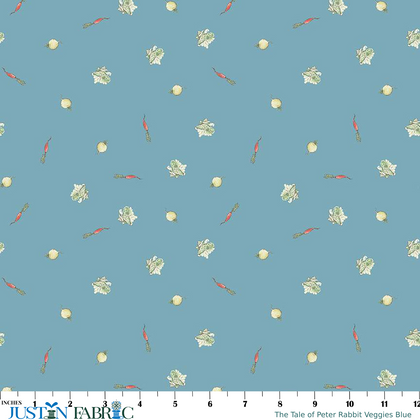 The Tale of Peter Rabbit Veggies Blue Yardage by Beatrix Potter | Riley Blake Designs