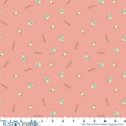 The Tale of Peter Rabbit Veggies Coral Yardage by Beatrix Potter | Riley Blake Designs