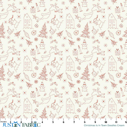 Christmas Is In Town Doodles Cream Yardage by Sandy Gervais | Riley Blake Designs
