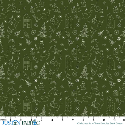 Christmas Is In Town Doodles Dark Green Yardage by Sandy Gervais | Riley Blake Designs