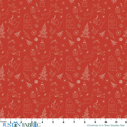Christmas Is In Town Doodles Red Yardage by Sandy Gervais | Riley Blake Designs