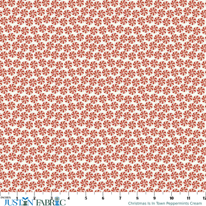 Christmas Is In Town Peppermints Cream Yardage by Sandy Gervais | Riley Blake Designs