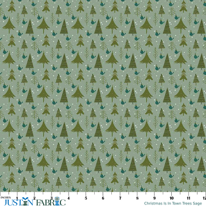 Christmas Is In Town Trees Sage Yardage by Sandy Gervais | Riley Blake Designs
