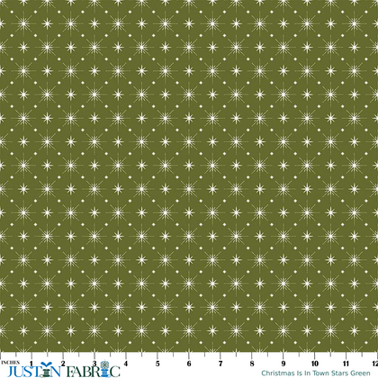 Christmas Is In Town Stars Green Yardage by Sandy Gervais | Riley Blake Designs