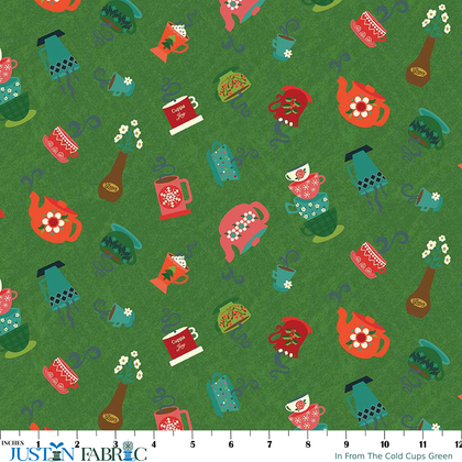 In From The Cold Cups Green Yardage by Heather Peterson | Riley Blake Designs
