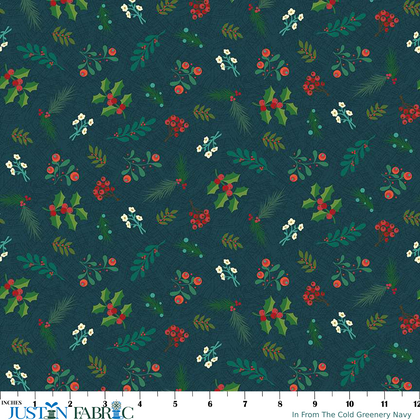 In From The Cold Greenery Navy Yardage by Heather Peterson | Riley Blake Designs