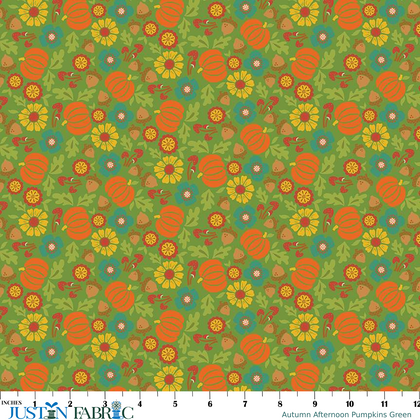 Autumn Afternoon Pumpkins Green Yardage by Heather Peterson | Riley Blake Designs