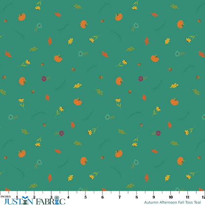Autumn Afternoon Fall Toss Teal Yardage by Heather Peterson | Riley Blake Designs