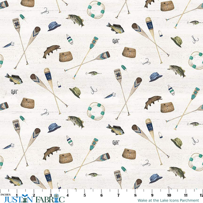 Wake at the Lake Icons Parchment Yardage by Tara Reed | Riley Blake Designs
