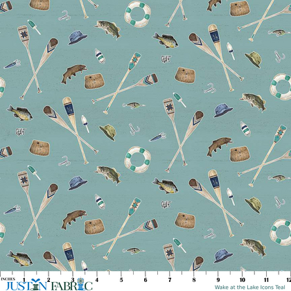 Wake at the Lake Icons Teal Yardage by Tara Reed | Riley Blake Designs