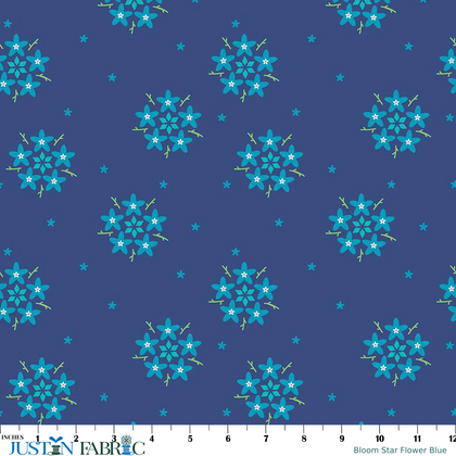 Bloom Star Flower Blue Yardage by Kristy Lea of Quiet Play | Riley Blake Designs