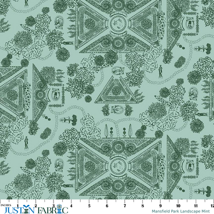 Mansfield Park Landscape Mint Yardage by Jane Austen's House | Riley Blake Designs