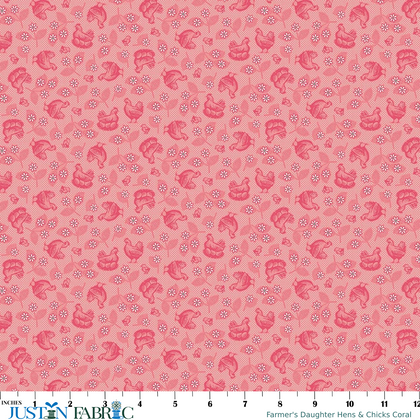 Farmer's Daughter Hens & Chicks Coral Yardage By Lori Holt | Riley Blake Designs