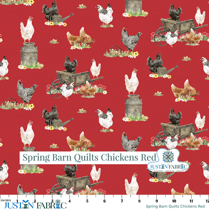 Spring Barn Quilts Chickens Red Cotton Yardage by Tara Reed | Riley Blake Designs