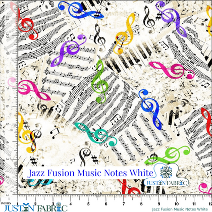 Jazz Fusion Music Notes White Yardage by Chong-a Hwang | Timeless Treasures