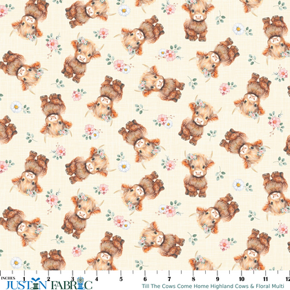Till The Cows Come Home Highland Cows & Floral Multi Yardage | Timeless Treasures