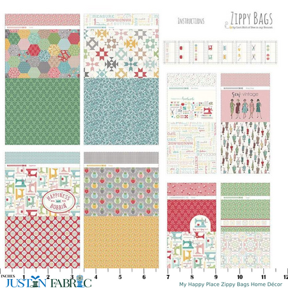 My Happy Place Zippy Bags Panel par Lori Holt #HD11216