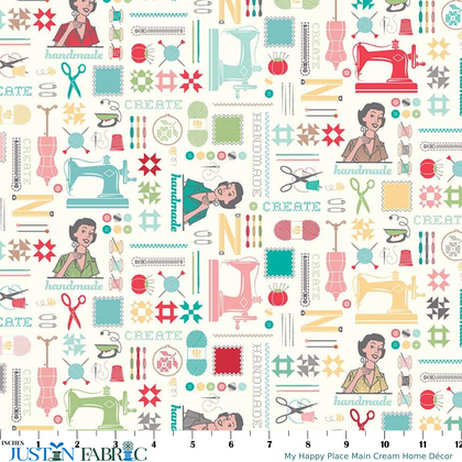 My Happy Place Main Cream Home Décor Yardage by Lori holt | Riley Blake Designs