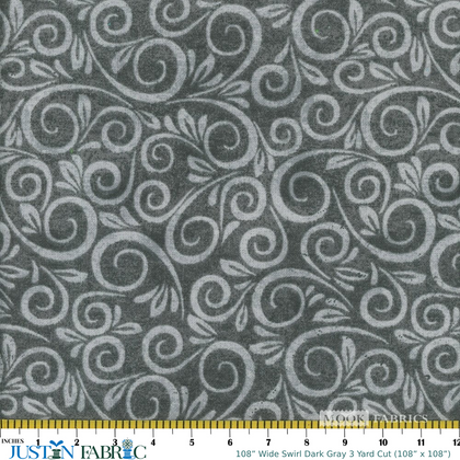 108” Wide Swirl Dark Gray Cotton Flannel 3 Yard Cut (108” x 108”) | Mook Fabrics