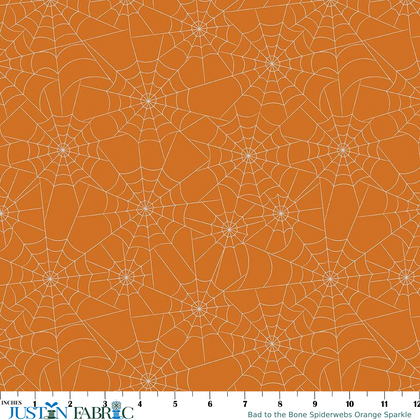 Bad to the Bone Spiderwebs Orange Sparkle Yardage by My Mind’s Eye| Riley Blake Designs