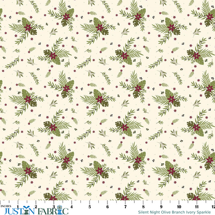 Silent Night Olive Branch Ivory Sparkle Yardage | SKU: SC13572-IVORY