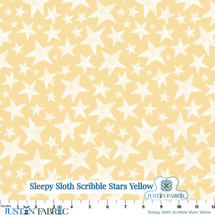 Sleepy Sloth Scribble Stars Yellow Yardage by Debbie Monson | P&B Textiles