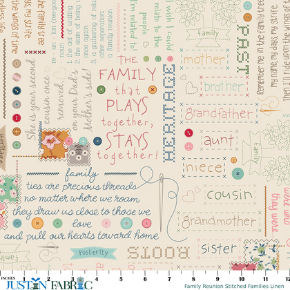 Family Reunion Stitched Families Linen Wide Back Yardage by Lori Holt | Riley Blake Designs