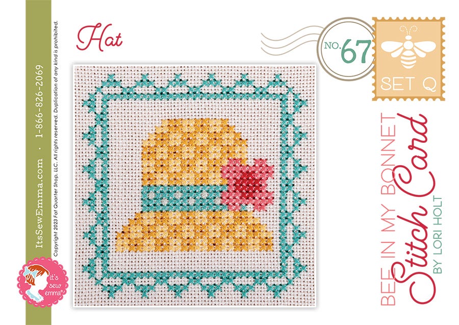 Bee in my Bonnet Stitch Cards Set Q Hat Lori Holt | It's Sew Emma ISE#4015