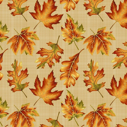 Autumn Elegance Leaf Allover Metallic Bisque Yardage by Jackie Robinson | Benartex